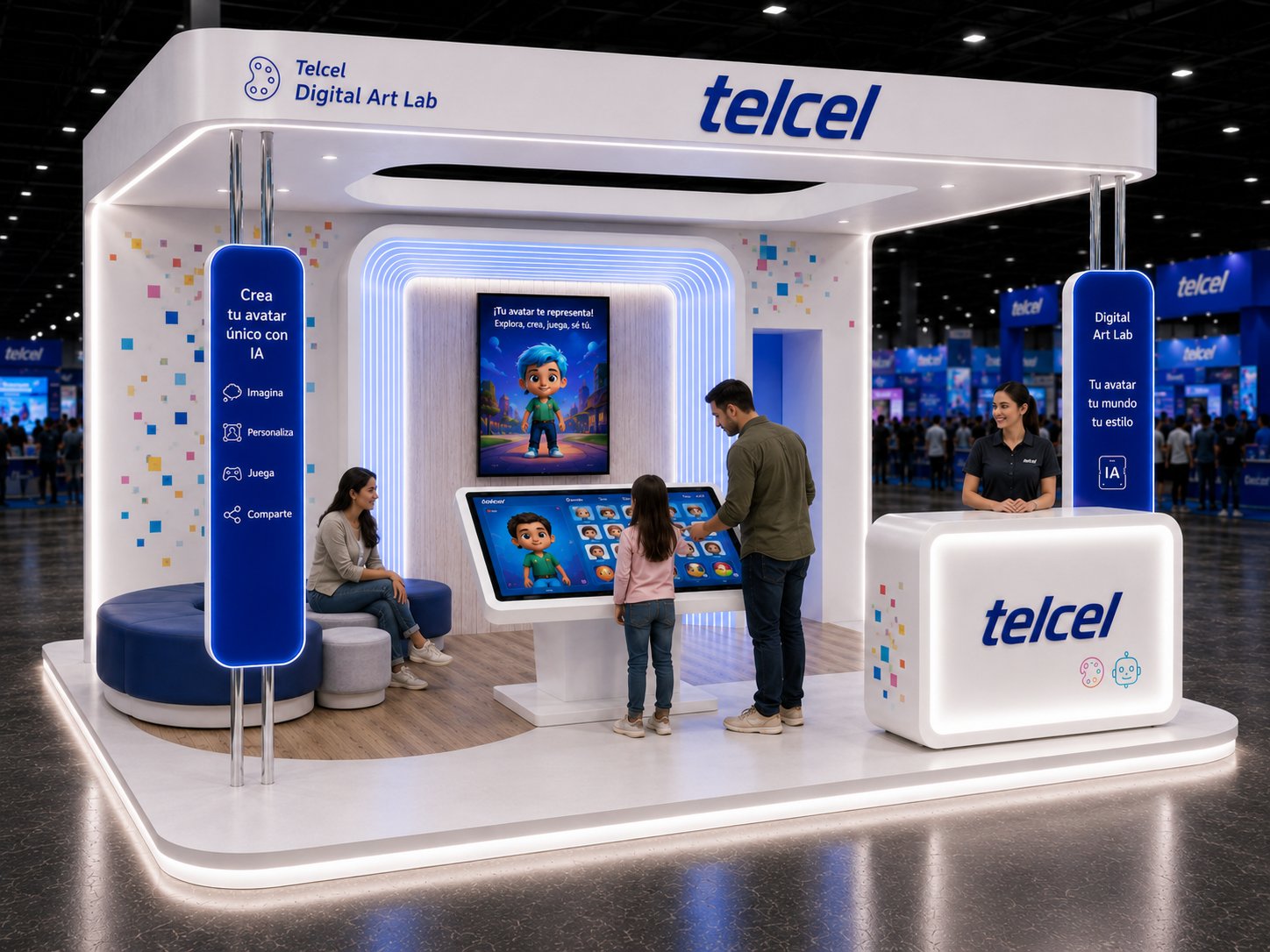 Misma arquitectura modular del stand WOBI, customizada para Expo Juguete.